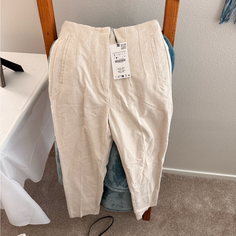 Zara Tapered Linen Ankle Pants - Picture 2 of 4